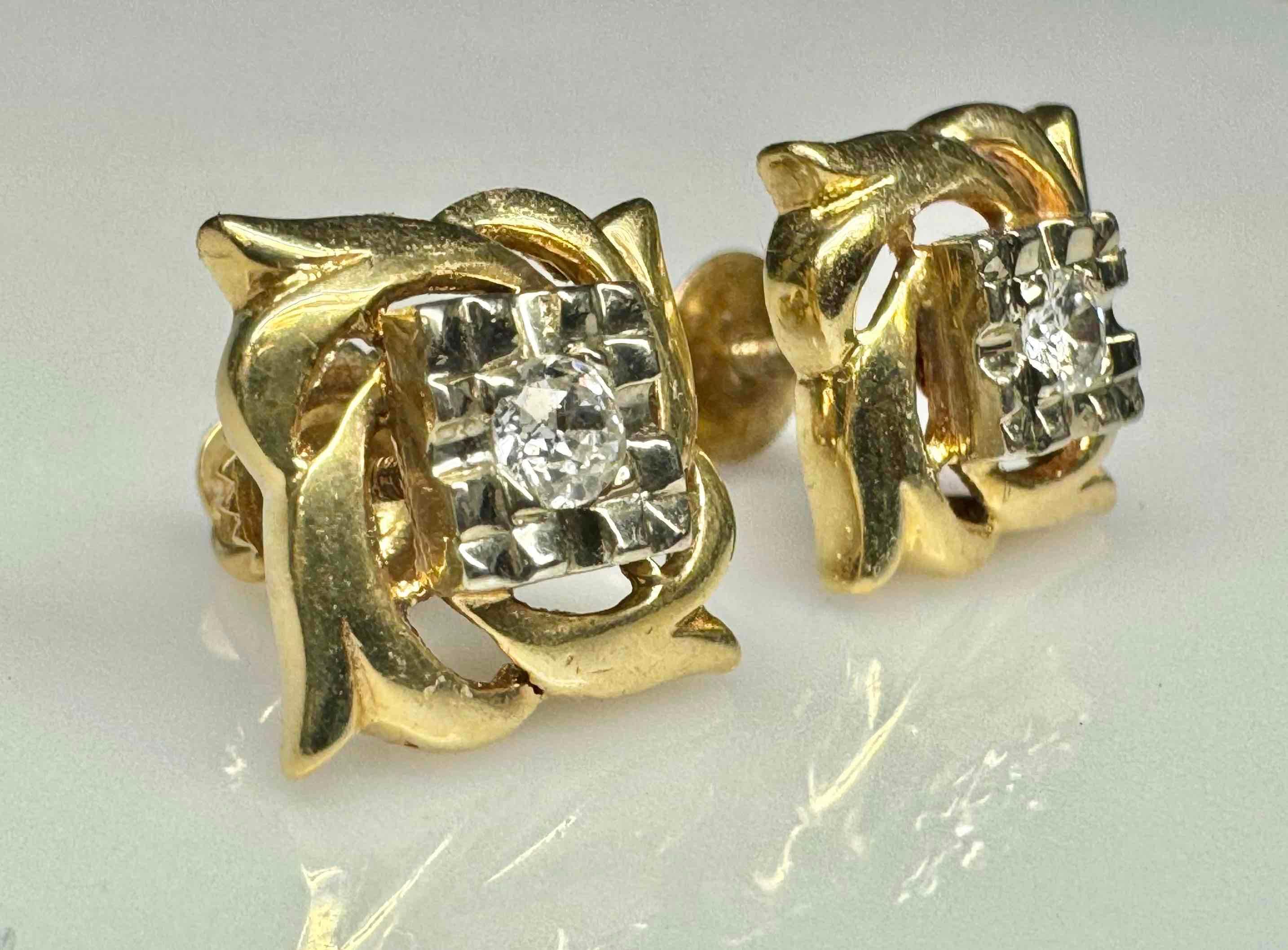 Pair of 14k Gold Diamond Earrings 3.17g Total