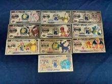 10 24k Gold Pokemon Collector Banknote Bills
