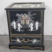 Vintage Oriental Black Lacquer Jewelry cabinet