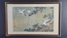 Framed artwork 2 craine birds with red seal signature/chopmark
