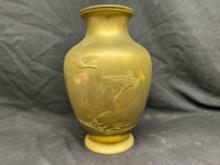 Large Brass Vase with Ducks Design