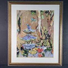 Framed artwork titled Fish Blossoms with signature dated 1999