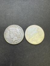2x 1923-S Silver Peace Dollars 90% Silver Coin