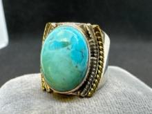 Blue Mojave Turquoise Silver And Brass Ring 8.84 Grams Size 7