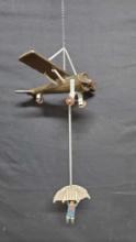 1980?s Wood Airplane w/ Skydiver Hanging art