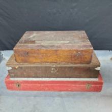 Lot 3 vintage wooden toy boxes Erector/ Steel- Tech all different sizes