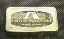 2.3 Oz Sterling Silver American National Bank Bullion Bar