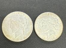 2x 1923 Silver Peace Dollars 90% Silver Coins 53.43 Grams