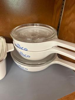 Corning ware plates, pots with lids, casserole bowl with lid