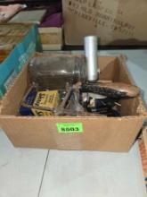 Box of Assorted Antique and Collectible Tools and Auto Items.And Other.