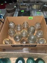 13 Antique Clear Glass Insulaters.