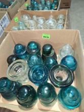 15 Antique, Assorted Sized and Colored, Glass Insulaters.