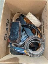 Box of Assorted Belts and Leather Cases.