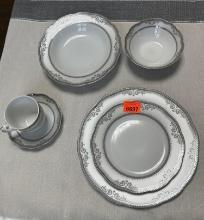 Bowl, Plate, Saucer, saucer cup, 1 of 8 or place sitting for 16. Creamer set, salt and pepper coffee