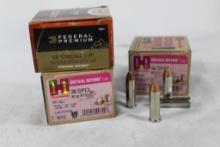 Three boxes of 38 Spl. One partial Federal 129 gr +P Hydra-Shok JHP, count 19 and Two Hornady