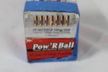 Two boxes of 45 Auto +P. One Cor-Bon 165 gr JHP and one Pow'R Ball 165 gr. Count 40.