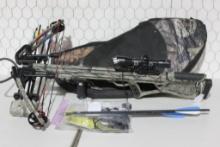 XGear Crossbow with 4x32EG Scope. Comes with padded zipper case, six bolts, cocking device, and some