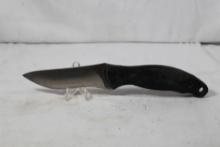 Kershaw Fixed blade sheath knife with 3.75 inch blade. Synthetic handle. Leather sheath with broken