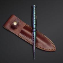 Two Elite Steelcraft Damascus Tri-Edge Daggers with 5" blade and leather sheath, new in box