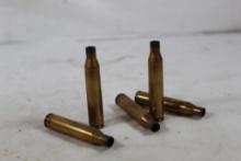 Bag and box of 25-06 fired brass. Count 35.