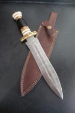 D2 Steel Pointed Dagger with 9 1/2"" blade and leather sheath. New in box