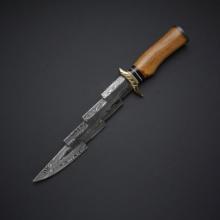 Damascus Zigzag Dagger with 8 1/2" blade and leather sheath