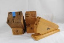 Three wood block knife holders. Used.
