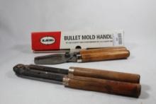 One Lee bullet mold handle in box and one old style bullet mold handle. Used.