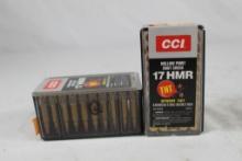 Two boxes of CCI 17 HMR HP Speer 17gr TNT 50 rounds each. Total count 100.