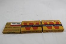 Three partial trays of primers. One Federal #150 and two Winchester #81/2-120.