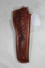 Iver Johnson / H&R brown tooled leather holster for 22. Used. Right handed.