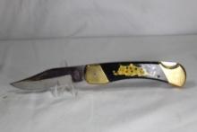 Vintage leopard large lockback knife, stainless blade made in Pakistan 4 1/4" blade