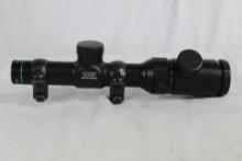 Monstrum 1-4x20 Tactical BDC, windage with rings and scope covers. In box.