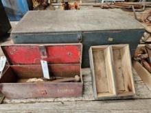 Metal toolbox, wooden shipping box