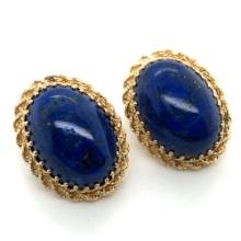 Lapis Lazuli Clip-On Button Earrings w/Rope Frames