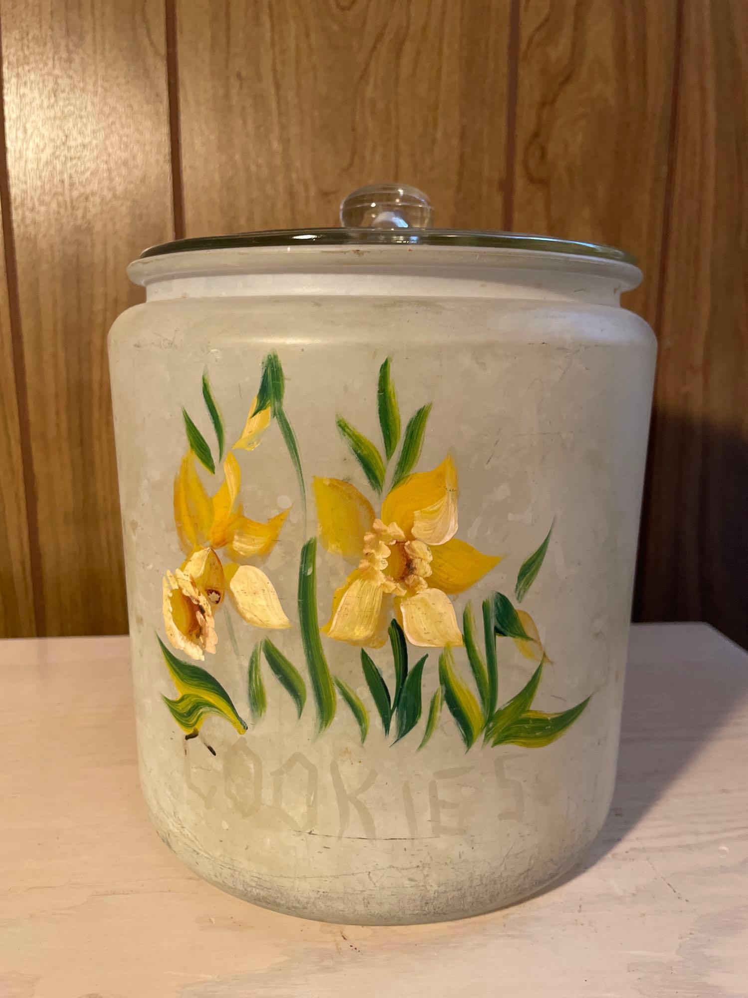 Vintage Hand Painted Frosted Satin Cookie Jar