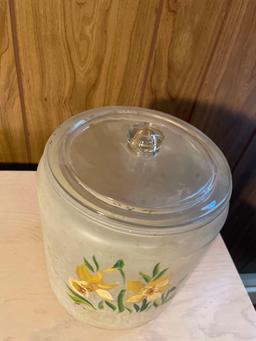 Vintage Hand Painted Frosted Satin Cookie Jar