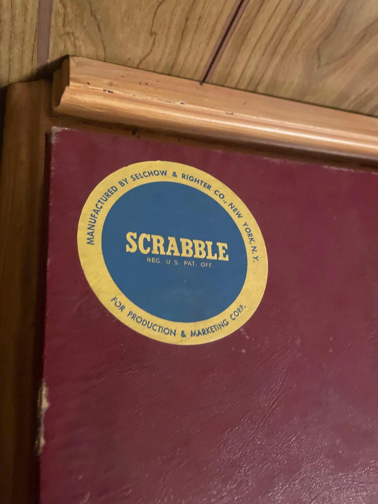 Vintage Scrabble, Postage Stamp Book, and Vtg Books