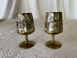 Vintage Mexican Abalone Brass Cordials