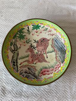 Vintage Enamel Cloisonne Deer Motif Plate