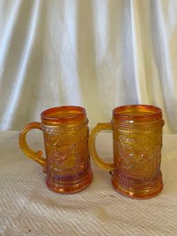 Vintage Marigold Carnival Glass Beer Mugs (2)
