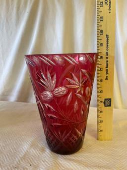 Vintage Etched Cranberry Glass Vase