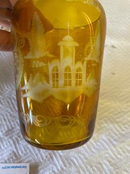 Vintage Bohemian Yellow Glass Crystal Vase