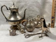 Silver Plate Serving Pitchers With Decor & Misc.
