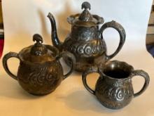 Antique Silver Plate Tea Pot With Sugar Containers