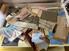 Large Box Of Antique Postcards & Ephemera