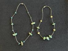Two Silver Toned Necklaces With Turquois Stones