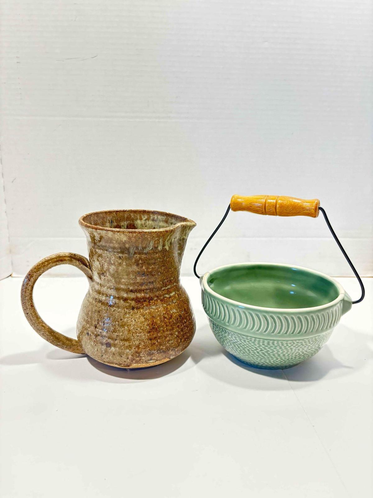 Small Pitcher and Bowl with Handle