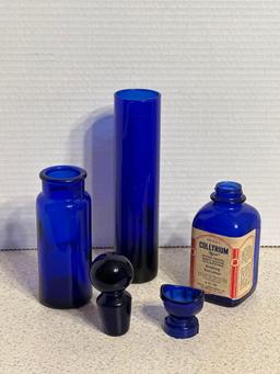 Antique Vintage Optometry and Apothecary Cobalt Jars
