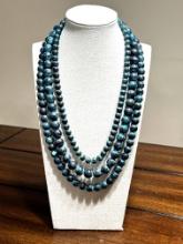 Triple Strand, Blue Beaded Necklace